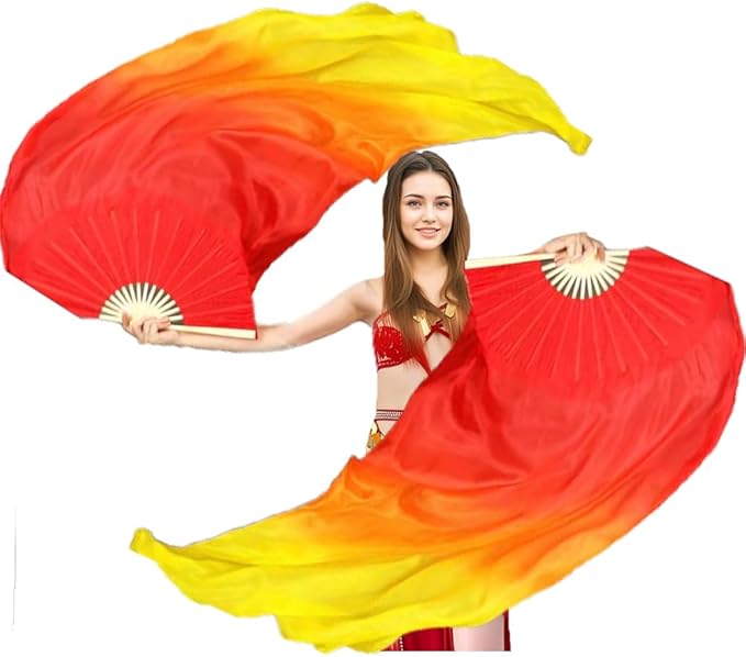 TMZAQH Women 1 Pair (LeftRight) Silk Belly Dance Fans Veil Belly Dancing Long Folding Fans Length 150 cm Width 90 cm