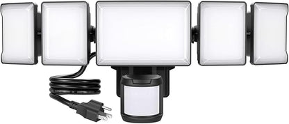 Olafus 130W Motion Sensor Outdoor Light Plug in, Motion Flood Light Dusk to Dawn, 13000LM IP65 Waterproof Exterior LED Security Lights, 5 Heads Motion Detector Floodlights for Garage Yard, Black