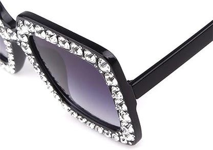 ADE WU Oversize Square Rhinestone Sunglasses Retro Thick Square Frame Sun Glasses