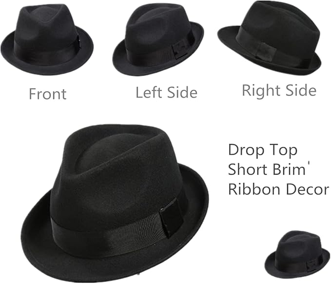 Home Prefer Men's Wool Felt Winter Hat Short Brim Fedora Hat