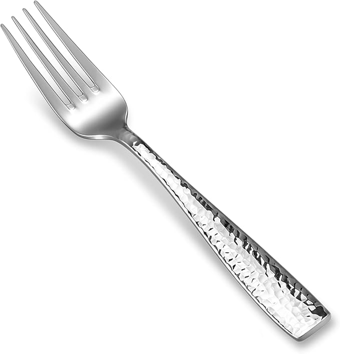KEAWELL Premium 4-Piece 6.5" Louis Hammered Salad Fork Set, 18/10 Stainless Steel, Squared Edge with Smooth Rounded Edges for Comfort, Dishwasher Safe (4, 6.5" Salad Fork)