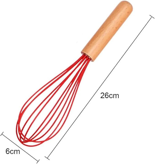 Silicone Wrapped Stainless Steel Wire Manual Egg Beater Milk Cream Mixer Handheld Whisks Stirring Blending Non-Slip Wooden Handle Baking Kitchen Appliances (Light Green)