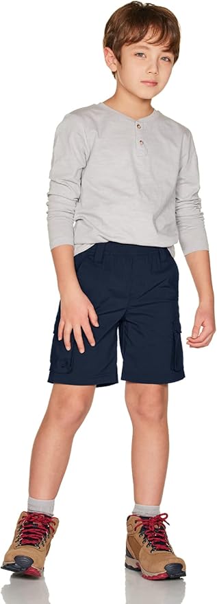 CQR Kids Youth Pull on Cargo Shorts, Outdoor Camping Hiking Shorts, Lightweight Elastic Waist Athletic Short with Pockets
