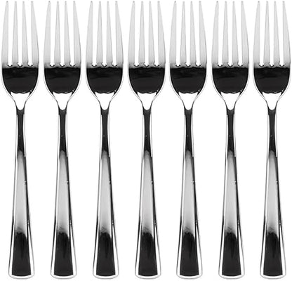 Plastic Cutlery Silverware Extra Heavyweight Disposable Flatware, Full Size Plastic Forks Like Silver 24 Pack