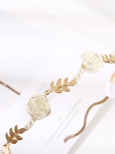 JERYS Women's Solid Color Headband Faux Pearl  Flower Decor Headband Fashion Headband Ladies Headband