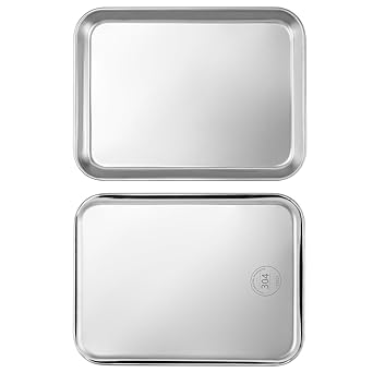 QWORK 2 Pack Stainless Steel Surgical Tray, for Medical Instruments, Tattoo, Surgical Supplies, 10 58" x 6 1116" x 1", Flat Bottom Tray