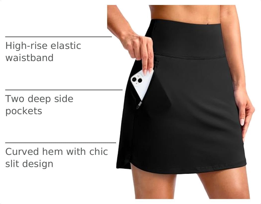G Gradual 18" Golf Skirts for Women Zipper Pockets Mid Length Skort with Shorts Underneath High Waist Tennis Pickleball.