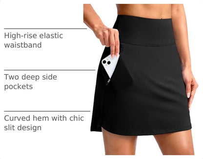 G Gradual 18" Golf Skirts for Women Zipper Pockets Mid Length Skort with Shorts Underneath High Waist Tennis Pickleball.