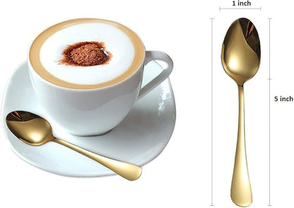 Comicfs 12-Piece Demitasse Espresso Spoons, Coffee Spoons, 8 Inches Mini Tea Spoon Stainless Steel Small Spoon for Ice Cream Dessert Home Casual Shop Restaurant (Gold)