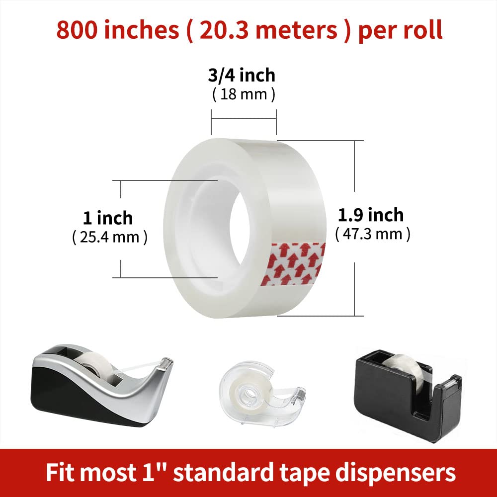 14 Rolls Transparent Tape Refills, Clear Tape, 3/4 x 800 Inches, Glossy Gift Wrapping Tapes for Dispenser, Office, School, Home