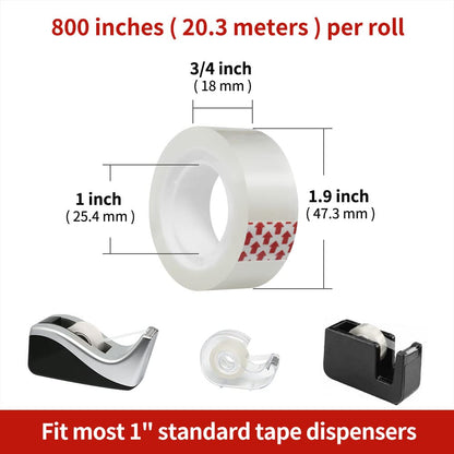 14 Rolls Transparent Tape Refills, Clear Tape, 3/4 x 800 Inches, Glossy Gift Wrapping Tapes for Dispenser, Office, School, Home