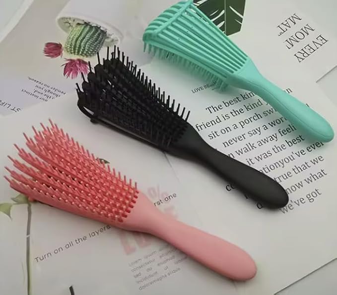 Detangling Hair Brush Adjustable Hair Styling Plastic Curly Hair Brushes (Black)