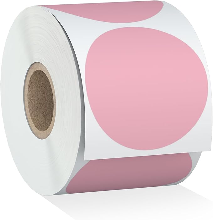 Misofuki 2" 750 Labels Pink Circle Direct Thermal Stickers Labels Roll Compatible with Zebra, Rollo, MUNBYN, Self-Adhesive Round Direct Thermal Labels