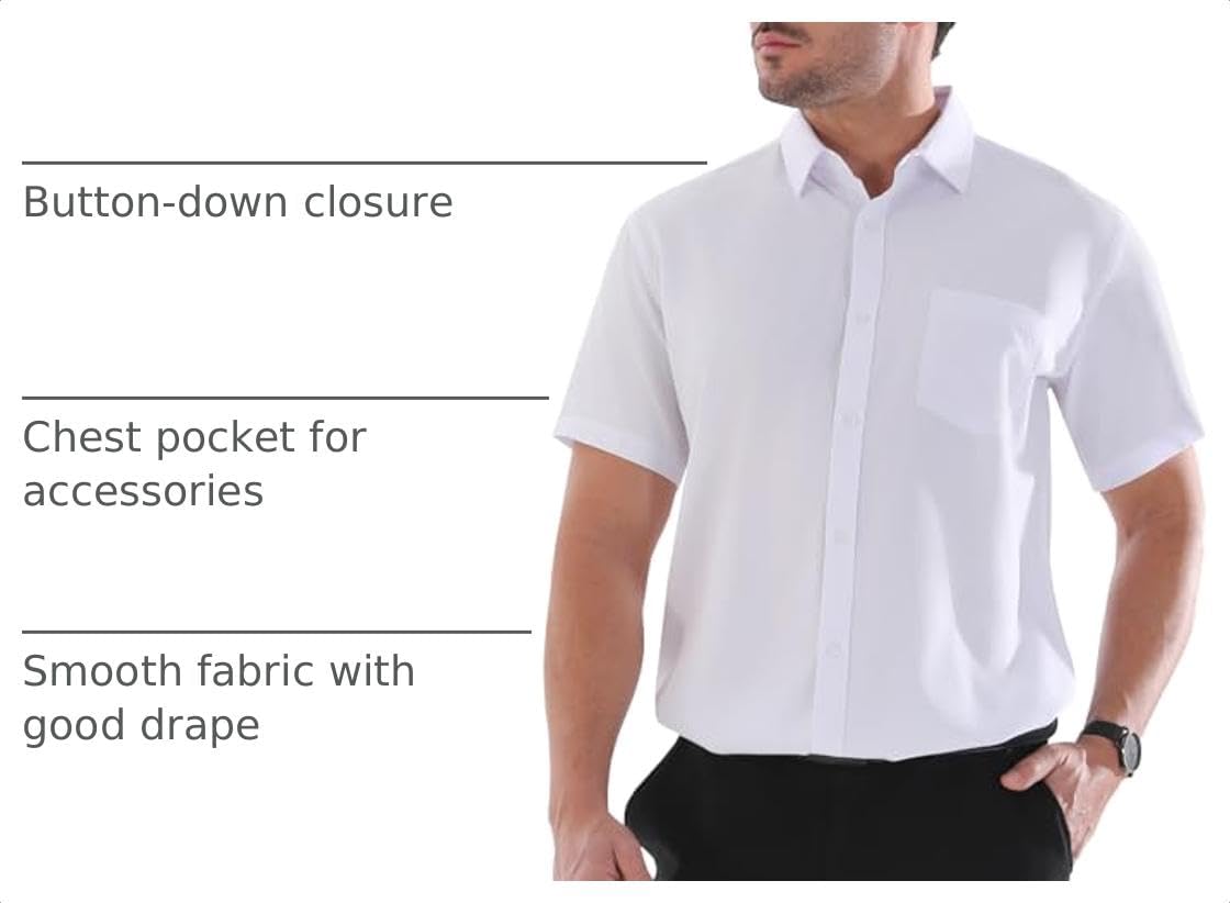 Dress Shirts for Men Big and Tall (XL Big-6XL Big Tall) Button Down Short Sleeve Business Casual Collared Shirt