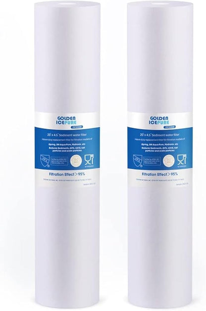 GOLDEN ICEPURE 5 Micron 4.5" x 20" Whole House Sediment Water Filter Compatible for 155358-43, FP25B, P5-20, FPMB5-20, CB-45-2005, SDC-45-2005, AP810-2 2PACK
