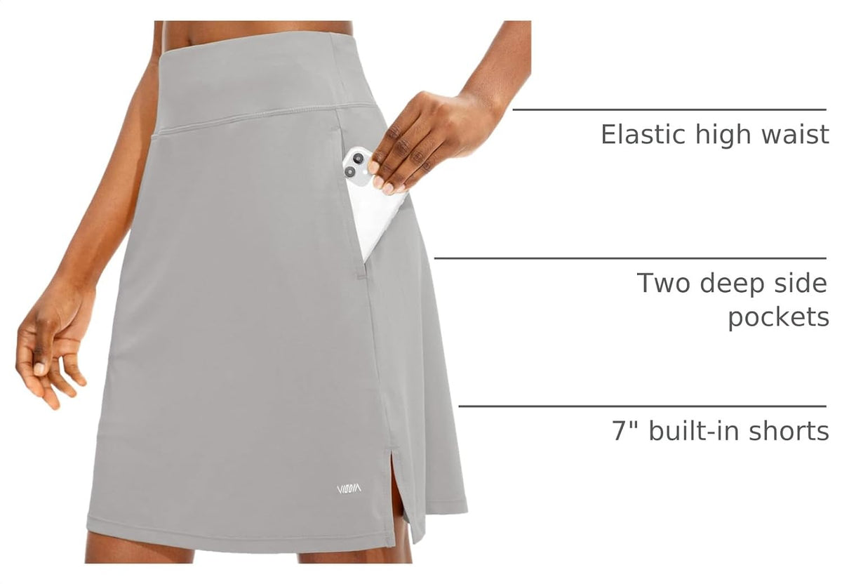 Viodia Women's 20" Knee Length Skorts Skirts UPF50+ Athletic Tennis Golf Skirt for Women Casual Summer Skirts.