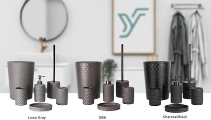 zccz Bathroom Accessory Set - 6 Pcs Black Bathroom Accessories Set with Trash Can, Toothbrush Holder, Toothbrush Cup, Soap Dispenser, Soap Dish, Toilet Brush Holder (Brush Not Included) - Accessoire Salle de Bain