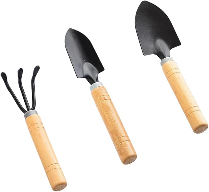 3Pcs Gardening Tools, Mini Tool Set Indoor Garden Kit Miniature Gardening RakeTrowel Shovel for Gardening Supplies (Thick Handle)