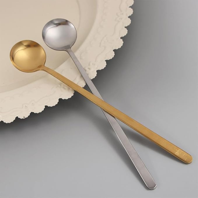Stainless Steel Serving Spoon Coffee Spoon Dessert Spoon Ice Cream Stirring Scoop Catering Spoons Long Handle Spoon Tea Spoons(M,Gold)
