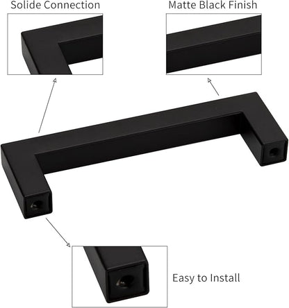 5 Inch Drawer Handle, Modern Square 5-12 Cabinet Pull, Zinc Alloy Metal, Kitchen Cabinet Handle, Center to Center 128mm, with Mounting Screws. (4, Matt Black)