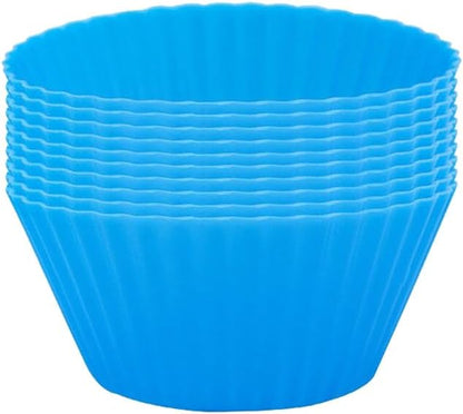 AKOAK Reusable Silicone Non-stick Baking Cups, Cake Molds, Kitchen Baking Cooking Accessories, DIY Cake Making Tools - Pack of 12 (Blue)