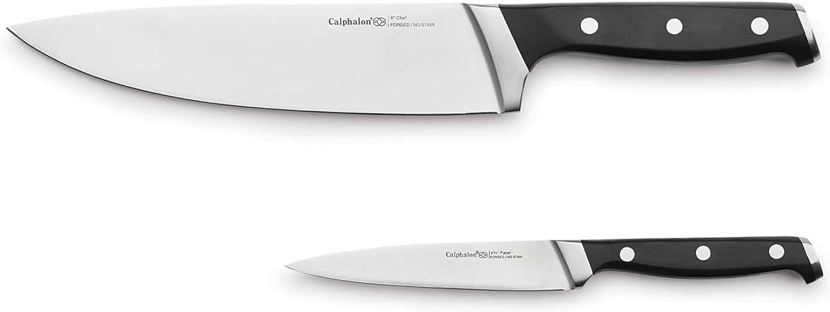 Calphalon Classic Steel Knife Set, Paring  Chef Knife, 2 QT, 1 CT