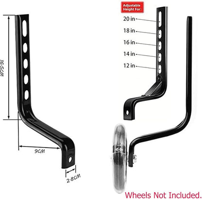 2 Pack Training Wheels Mounting Bracket Replacement Universal Heavy Duty Adjustable Metal Side Support for Bike Training Wheels 12-20 Inch Children's Bicycle Stabiliser Trainer Flash Mute Wheel
