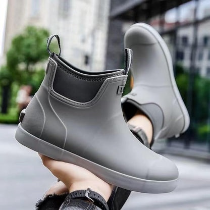Men's Deck Fishing Boots Waterproof Rain Boots,Green Ankle Booties Slip On,Rubber Footwear For Gardening Fishing Boating Camping Sailing