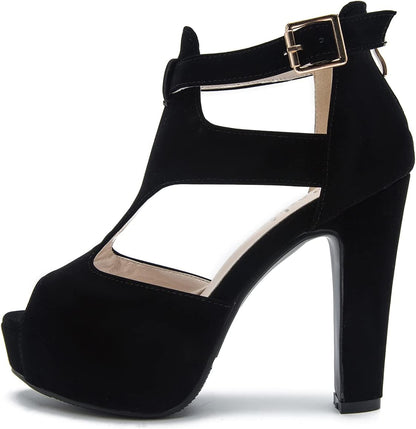 Women's Platform Chunky Block High Heel Peep-Toe Dress Sandals