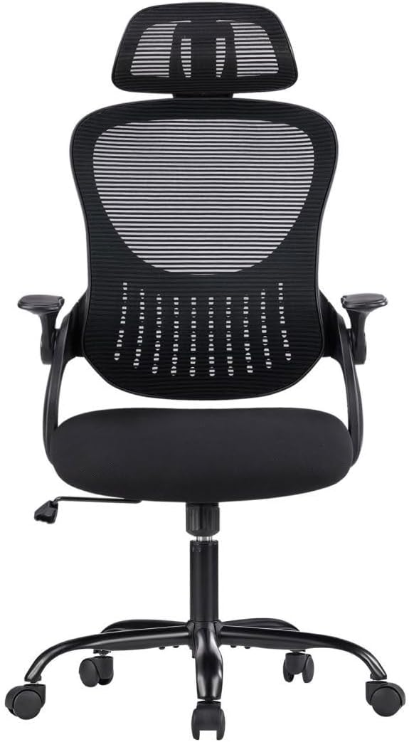 Office Chair, Ergonomic Desk Armchairs with Adjustable Lumbar Support and Flip up Armrest, High Back Rolling Mesh Taskchair with Swive for Home, Gaming, Black