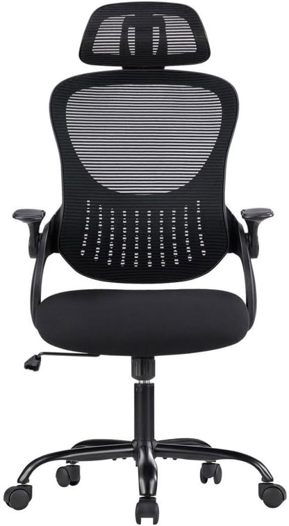 Office Chair, Ergonomic Desk Armchairs with Adjustable Lumbar Support and Flip up Armrest, High Back Rolling Mesh Taskchair with Swive for Home, Gaming, Black