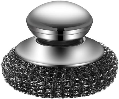 Stainless Steel Kitchen Pot Brush with Handle Wire Ball Cleaning Tools Home Kitchen Dish Washing Accessories (Has Small Dent)
