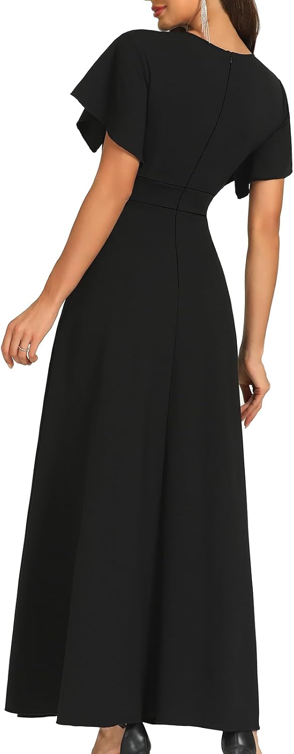 This COOAN dress features a flattering ruffle sleeve, split hem, and elegant V-neckline - perfect for cocktail parties, weddings, and formal events.