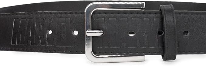 Buckle-Down unisex-adult Marvel Belt, Vegan Leather Belt, Marvel Brick Logo EmbossedBelt