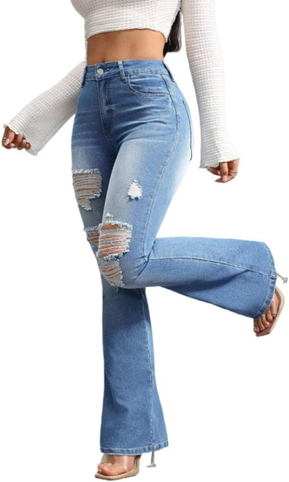 Bell Bottom Jeans for Women Ripped High Waisted Classic Flared Denim Pants
