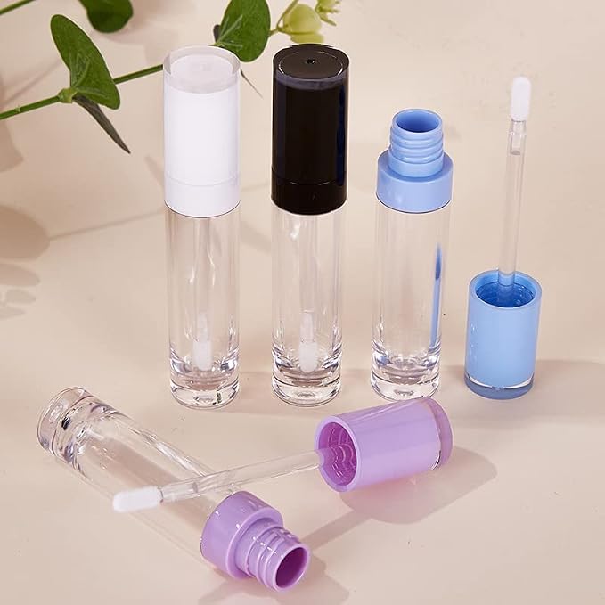 COSIDEA 6 pcs Empty 8ml Lip Gloss Tubes with clear Wand?Round Rose Pink Lipgloss Containers?DIY cosmetic packing Container Bulk Wholesale