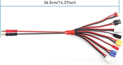 RC Lipo Battery Charger Adapter Connector Splitter Wire 8 in 1 Octopus Convert Cable to 4.0mm Banana Plug Lead Cable for TRX, T-Plug, Futaba, Tamiya Mini, XT60, EC3, JST, Tamiya