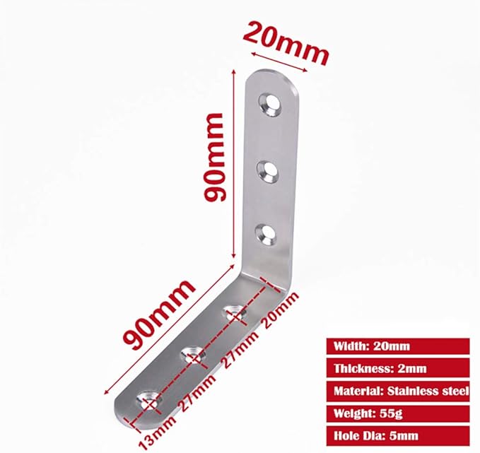 Right Angle Bracket, 90x90mm(3.5Aux3.5Au) Heavy Duty Adjustable Shelf, Stainless Steel L Corner Brace Joint Strong Loading Capacity, 3PCS