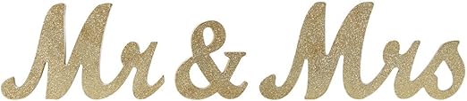 Adeeing Mr and Mrs Signs Wedding Sweetheart Table Decorations Glitter Wooden Freestanding Letters for Photo Props, Rustic Wedding Decoration, Anniversary Wedding Shower Gift (Golden)