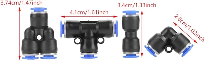 40Pcs 6mm Air Hose Pneumatic Push Connector 4 Types Air Push Quick Fittings 0-0.9MPa