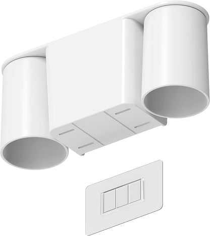 Wall-Mounted Toothbrush and Toothpaste Holder - Self-Draining Design, Easy Installation, Space-Saving, White (Double - Two Magnetic Cups)