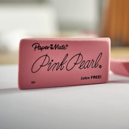 Paper Mate Large Pink Pearl Erasers, 12 pcs, Stain Resistant, Latex-Free, Back-to-School Supplies for Teachers & Students, Artists, for Classroom, Office & Home