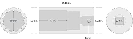 TEKTON 38 Inch Drive x 19 mm Deep 12-Point Impact Socket  SID13319