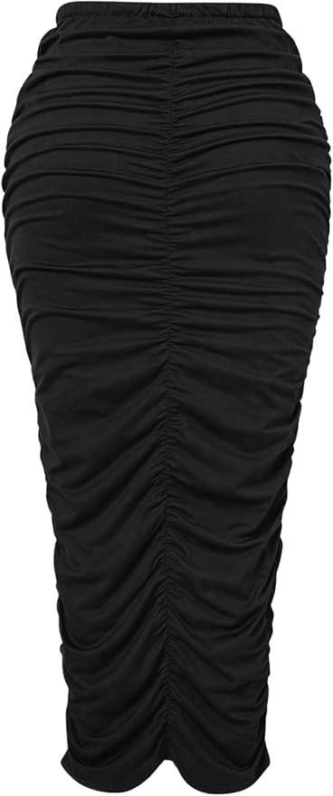 GORGLITTER Women's Casual Ruched High Waisted Bodycon Maxi Skirt Stretchy Solid Long Pencil Skirts