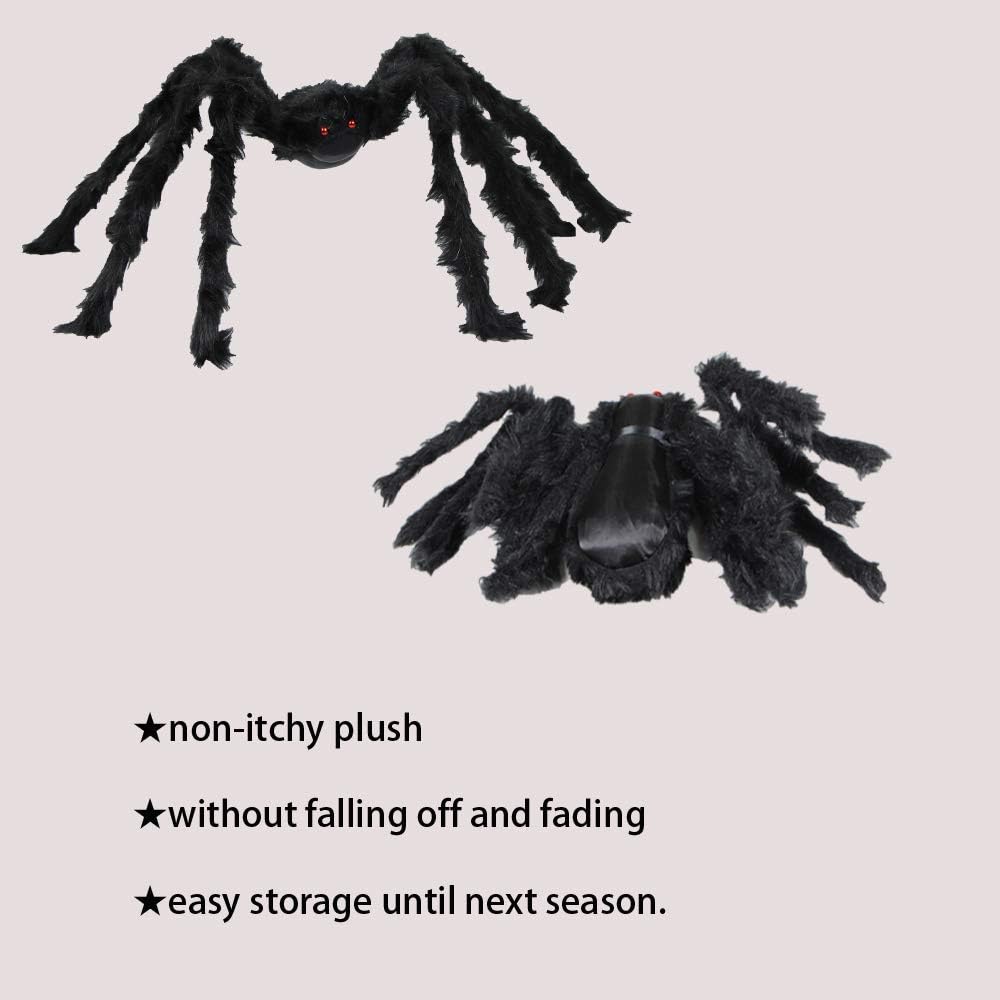 BEIGUO 5pcs Halloween Spider Set: Giant Hairy Spider with Red Eyes, Bendable Legs - Scary Decorations for Patio, Yard, Garden, House (30", 20", 12")