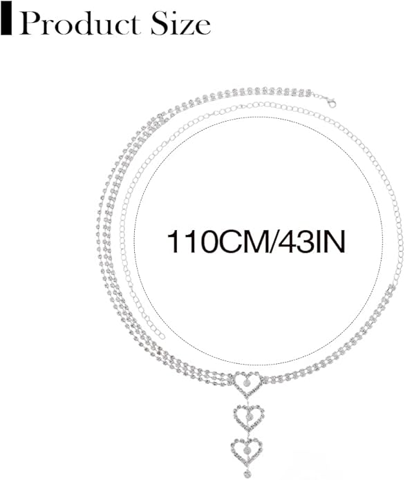 Rhinestone Waist Chain Layered Body Chain Heart Sliver Belly Chain Nightclub Party Body Jewelry Accessories For Women