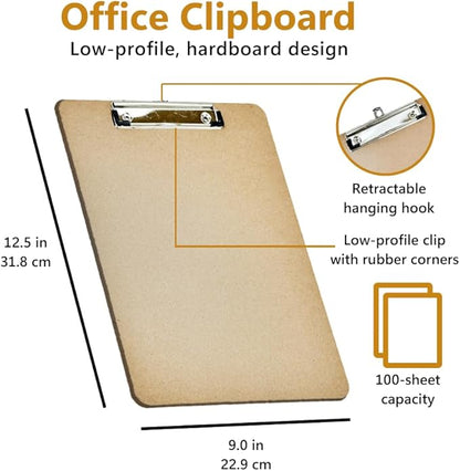 Clipboard Set of 6, Suitable for Classroom, Students, Children, A4 Standard clipboard Size 9 x 12.5 with Thin Clips, Office Supplies, School Supplies.
