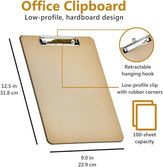 Clipboard Set of 6, Suitable for Classroom, Students, Children, A4 Standard clipboard Size 9 x 12.5 with Thin Clips, Office Supplies, School Supplies.