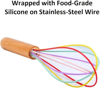 Silicone Wrapped Stainless Steel Wire Manual Egg Beater Milk Cream Mixer Handheld Whisks Stirring Blending Non-Slip Wooden Handle Baking Kitchen Appliances (Light Green)