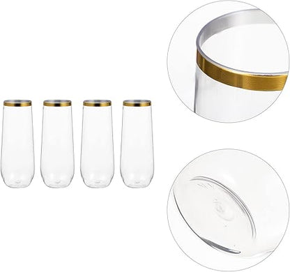 LALAFINA 4pcs Gold Rim Cup Sturdy Break Resistant Party Drink Cup Cold Drinking Cups